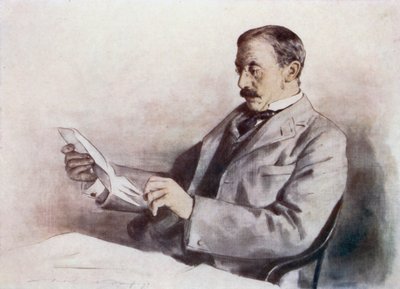 Sir Alfred Milner aan zijn bureau door Mortimer Ludington Menpes